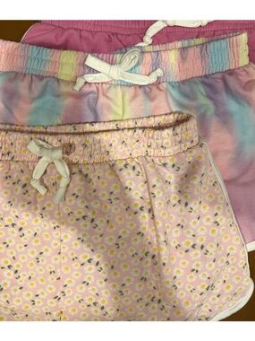 btween Pink, Daisy Print & Pastel Tie-Dye Kids Shorts Trio